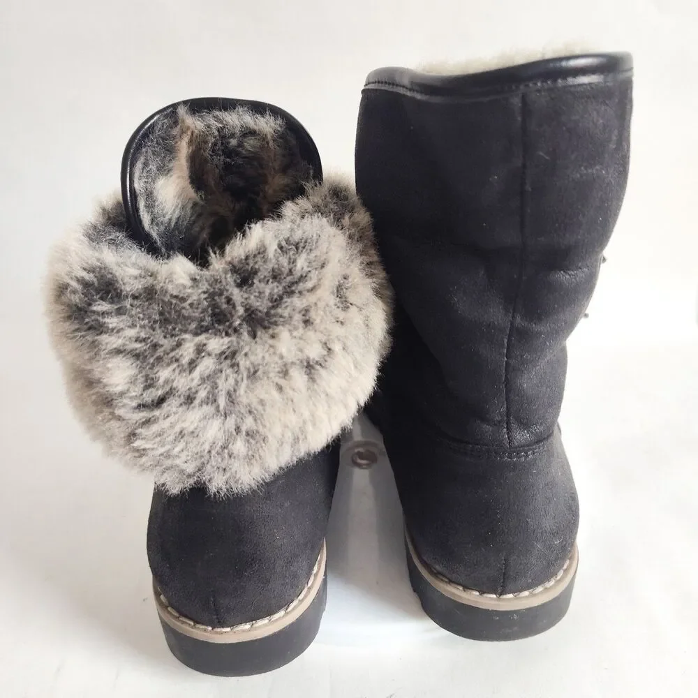 Cliffs White Mountain Size‎ 8.5 Fur Trim Lace Up Black Faux Leather Combat Boots